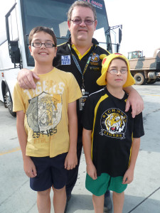The Crick boys: Capital Tigers president Darren, with sons Cameron (L) and Nathan (R) - they're younger sister and mum stayed home for the day.